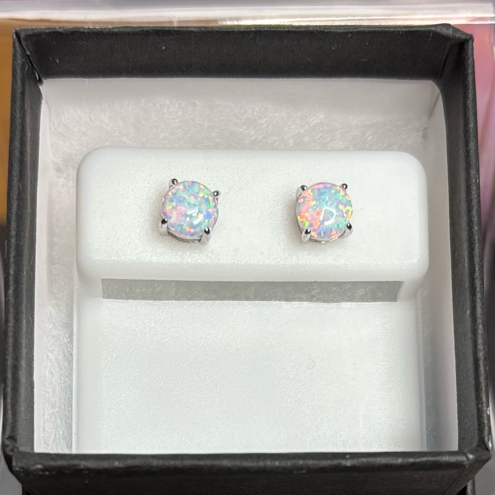 White Opal and Sterling Silver Stud Earrings - NWT